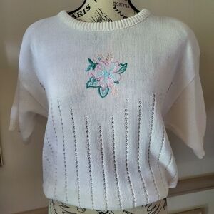 Vintage Short Sleeve Pointelle Knit Sweater